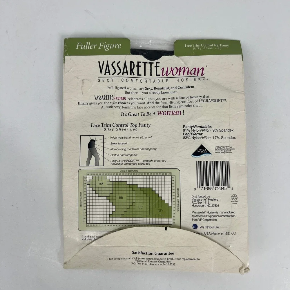 Vintage Vassarette Woman Black Lace Trim Control Top Silky Sheer Hosiery BB 7220